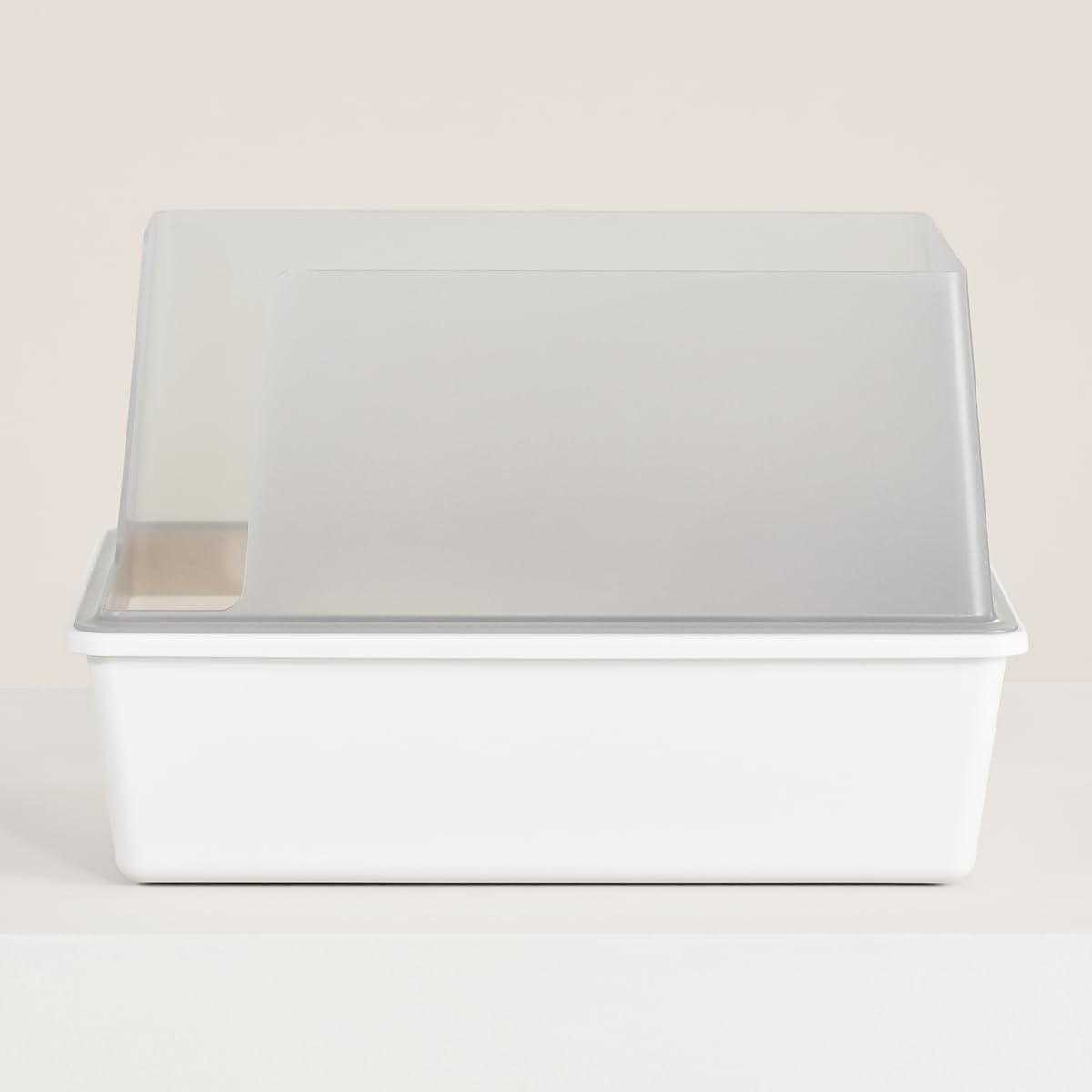 High Sided Cat Litter Box Open Top Anti-Stick Plastic White/Gray L380530