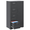 4 Drawer Vertical File Cabinet with Lock and Storage Shelves Black D94940