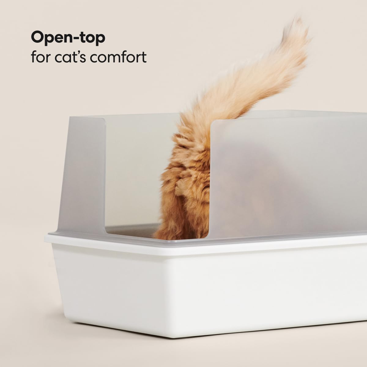 High Sided Cat Litter Box Open Top Anti-Stick Plastic White/Gray L380530