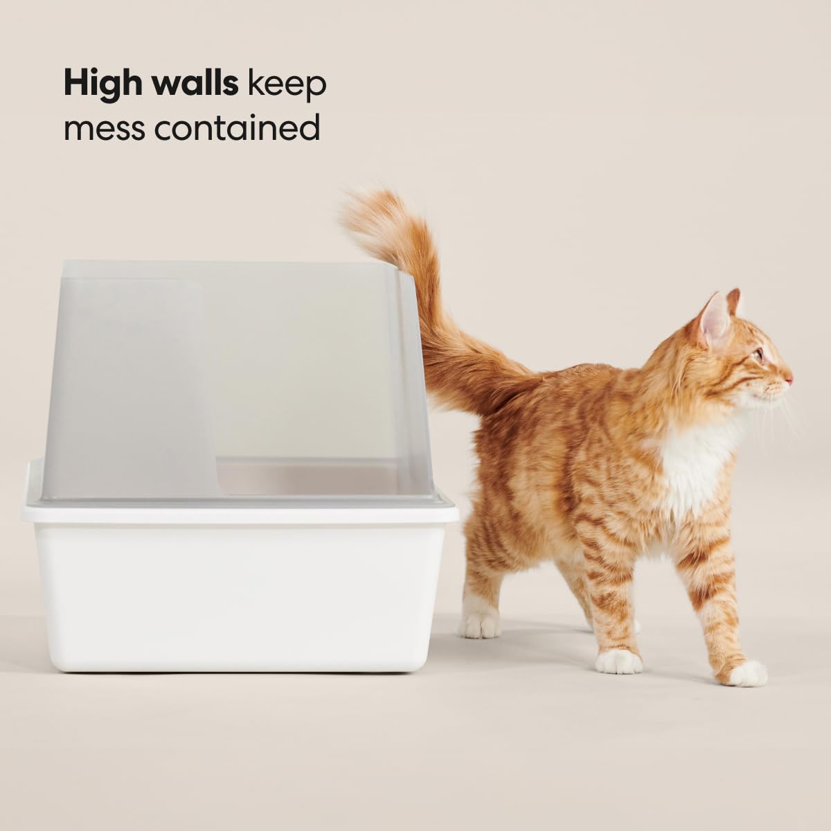 High Sided Cat Litter Box Open Top Anti-Stick Plastic White/Gray L380530