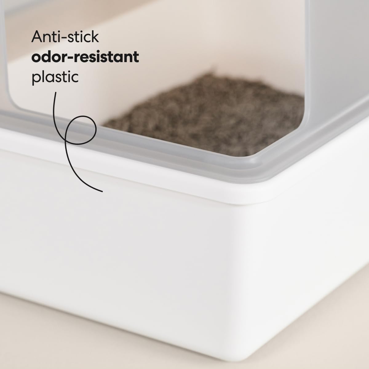 High Sided Cat Litter Box Open Top Anti-Stick Plastic White/Gray L380530