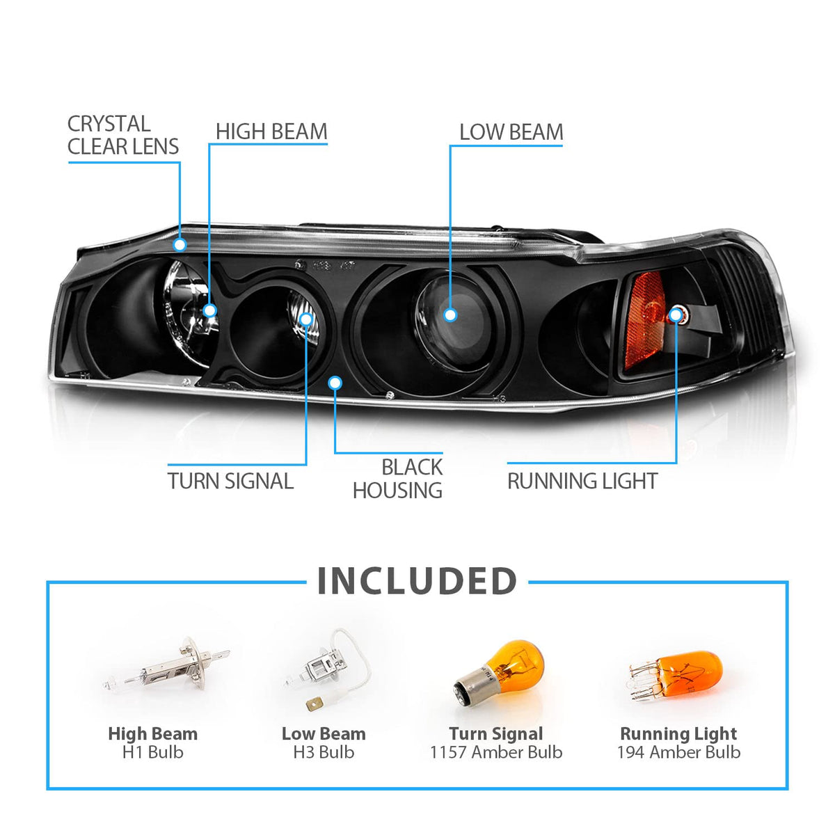 Black Replacement Projector Headlights Set G758