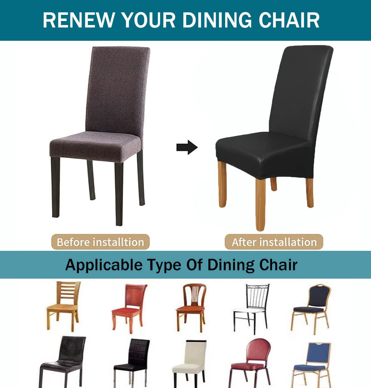 Pu Leather Waterproof Oilproof Stretch Dining Chair Covers 2 PCS L55645