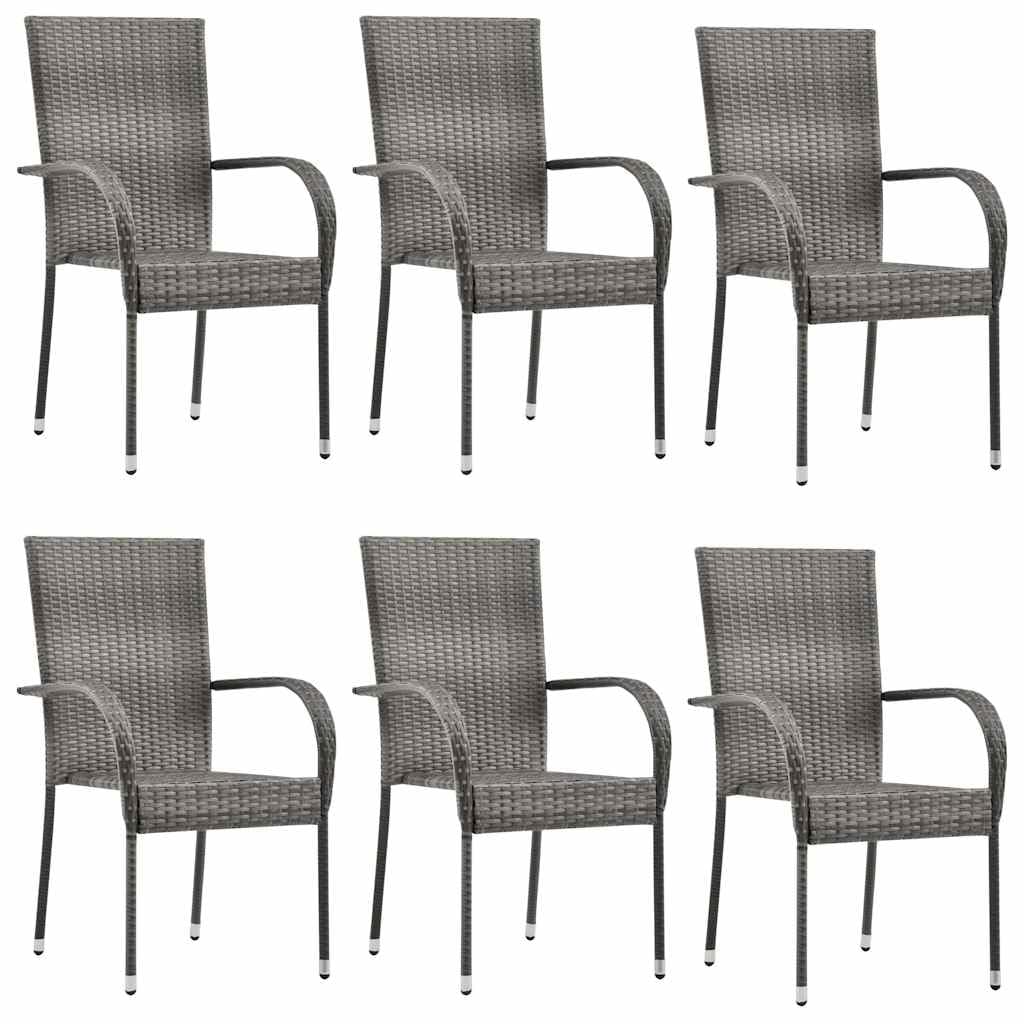Grey 6 Pcs Poly Rattan Patio Dining Chairs P653