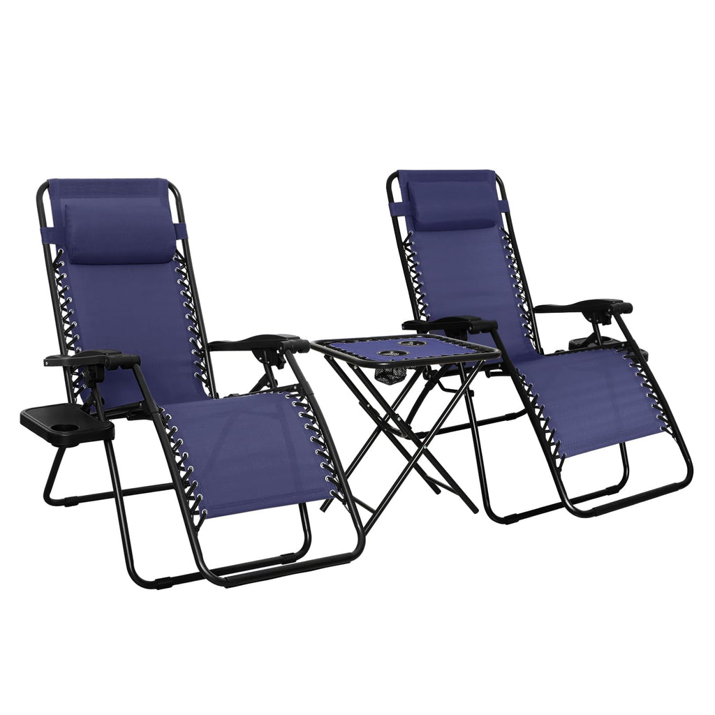 Blue Set of 2 Adjustable Zero Gravity Lounge Chair with Cup Holder T4319