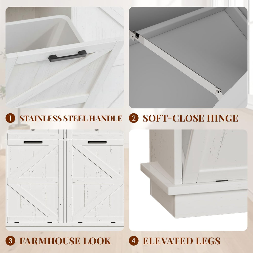 Brown White Double Tilt Out Trash Cabinet with Drawers G62988