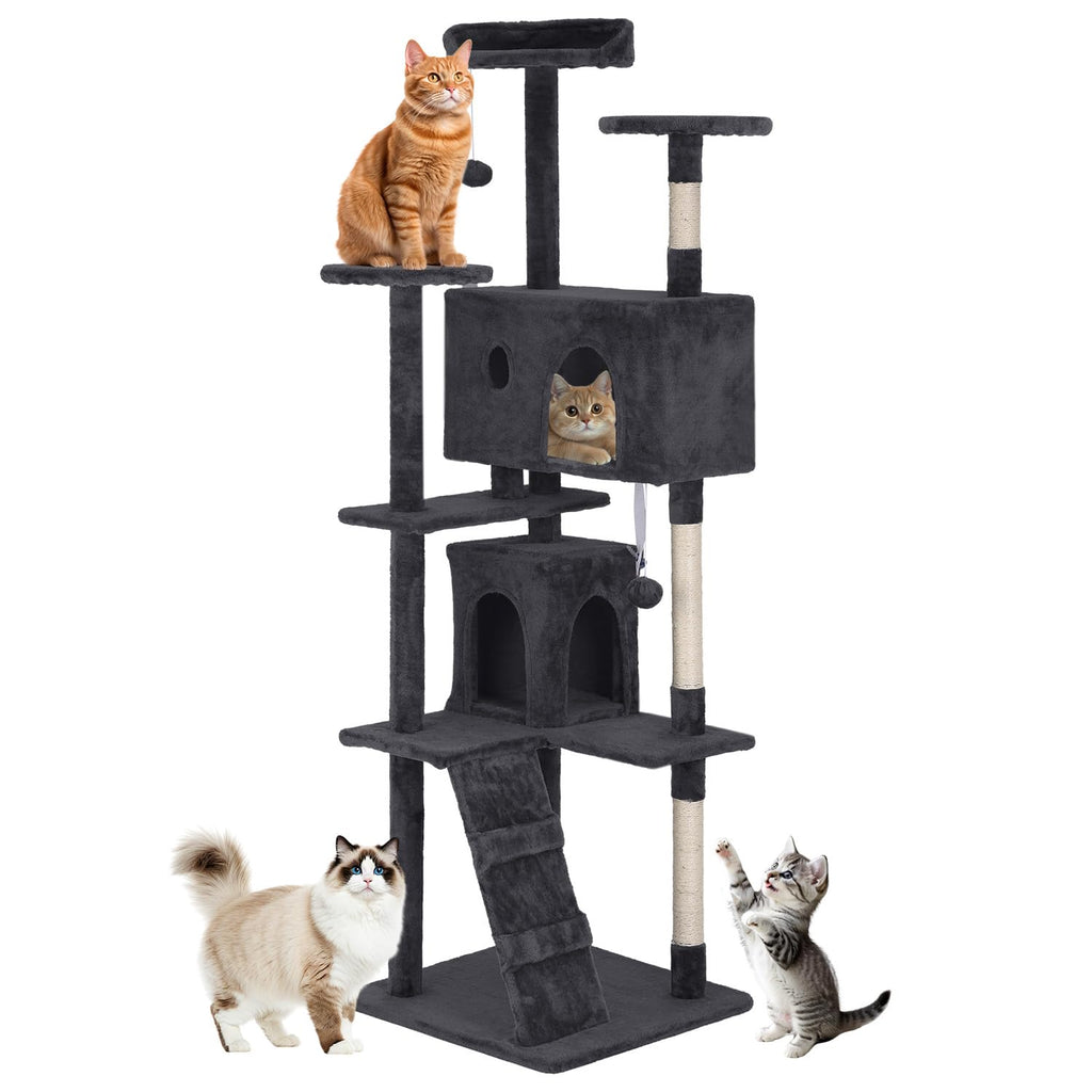 70 Inch Dark Gray Multi-Level Cat Tree with Condo P72227