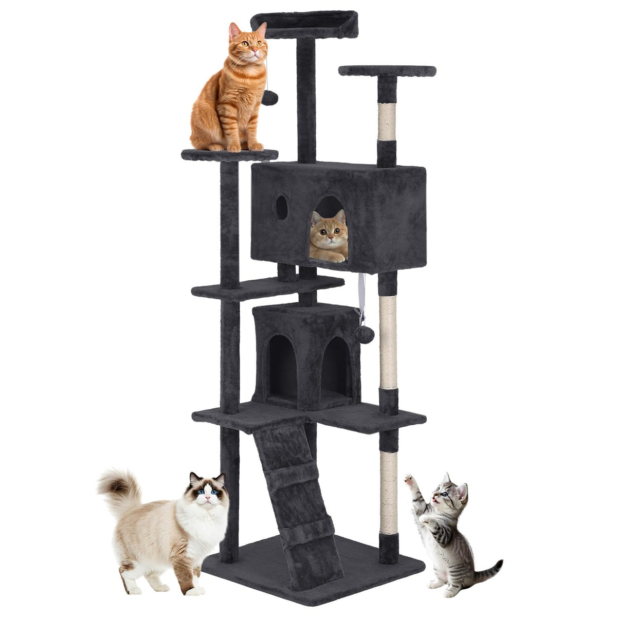 70 Inch Dark Gray Multi-Level Cat Tree with Condo P72227