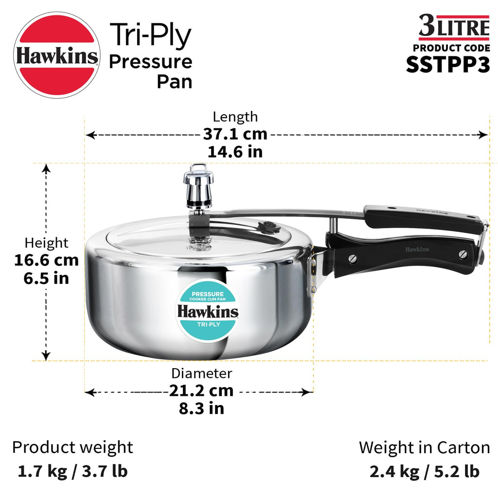 3 Litre Tri-Ply Stainless Steel Pressure Cooker O7342
