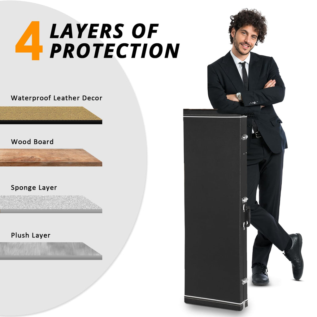 Black Bass Guitar Hard Case with Lock Latch and Soft Padding O65035