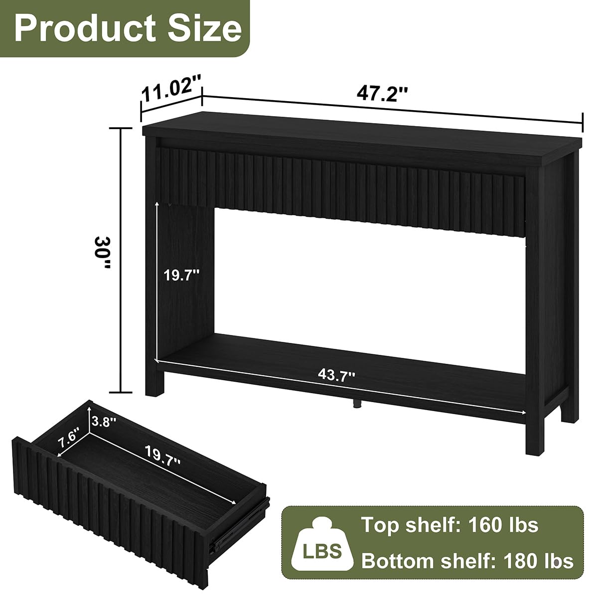 Black Wood Grain Console Table and 3 Tier Bookshelf Set N6045