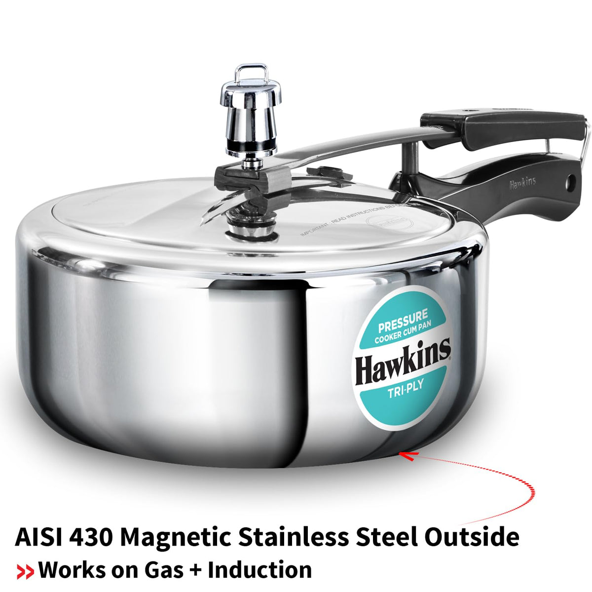 3 Litre Tri-Ply Stainless Steel Pressure Cooker O7342