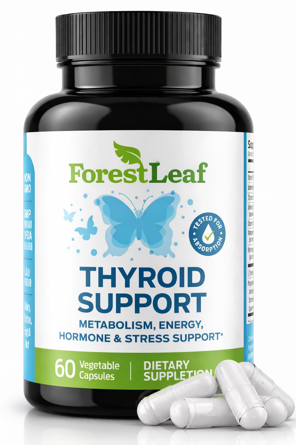 All Natural Thyroid Support Supplement with Iodine, B12, Zinc, Selenium, Ashwagandha - 60 Vegetarian Capsules O98440