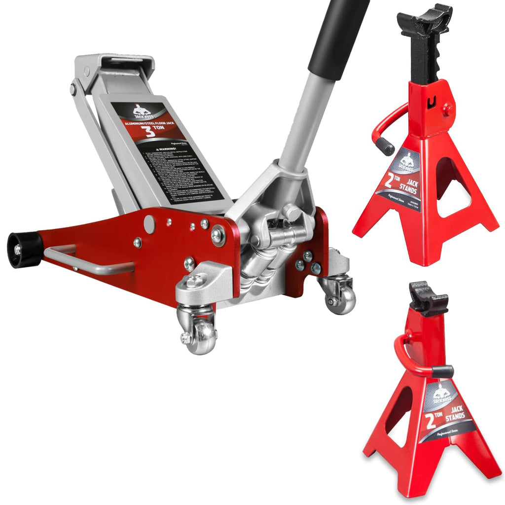 3 Ton Low Profile Aluminum and Steel Car Jack with Jack Stands, Red, 2 Pack D309