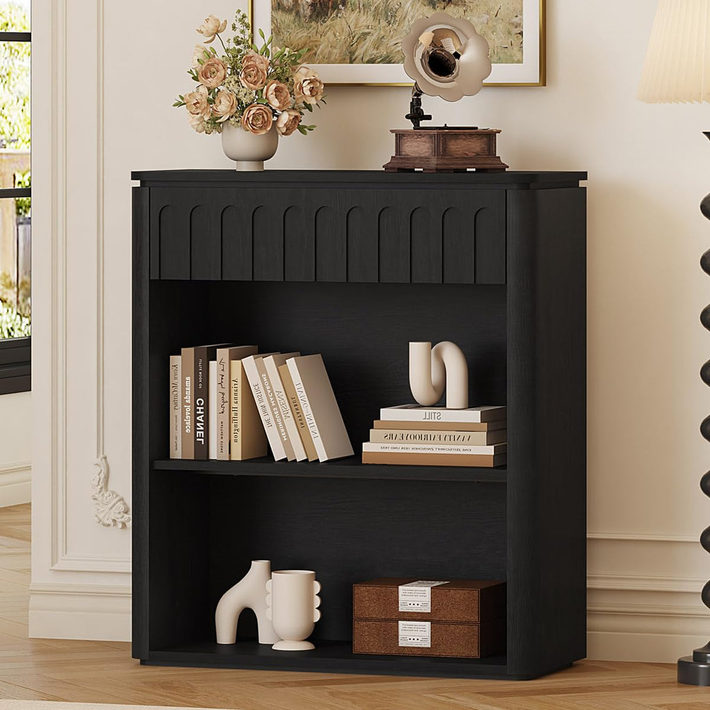 Black Wood Grain Console Table and 3 Tier Bookshelf Set N6045