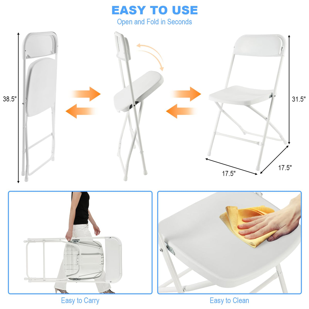 White Plastic Folding Chairs, 10 Pack J396178