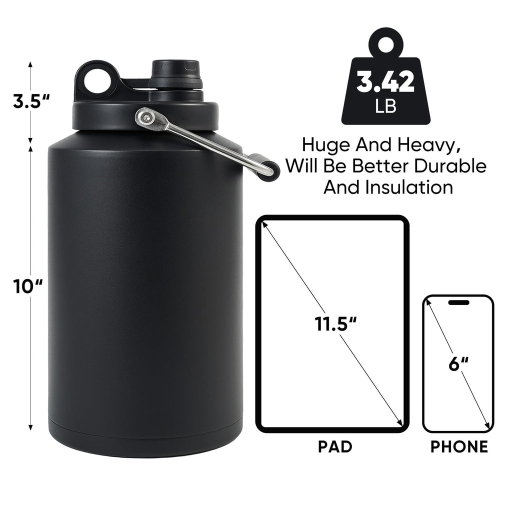 One Gallon 128oz Stainless Steel Insulated Water Bottle with Handle, Black E605969