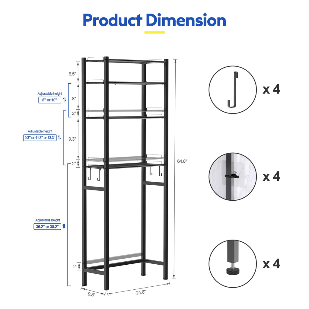 4 Tier Over The Toilet Storage Rack Black I16330