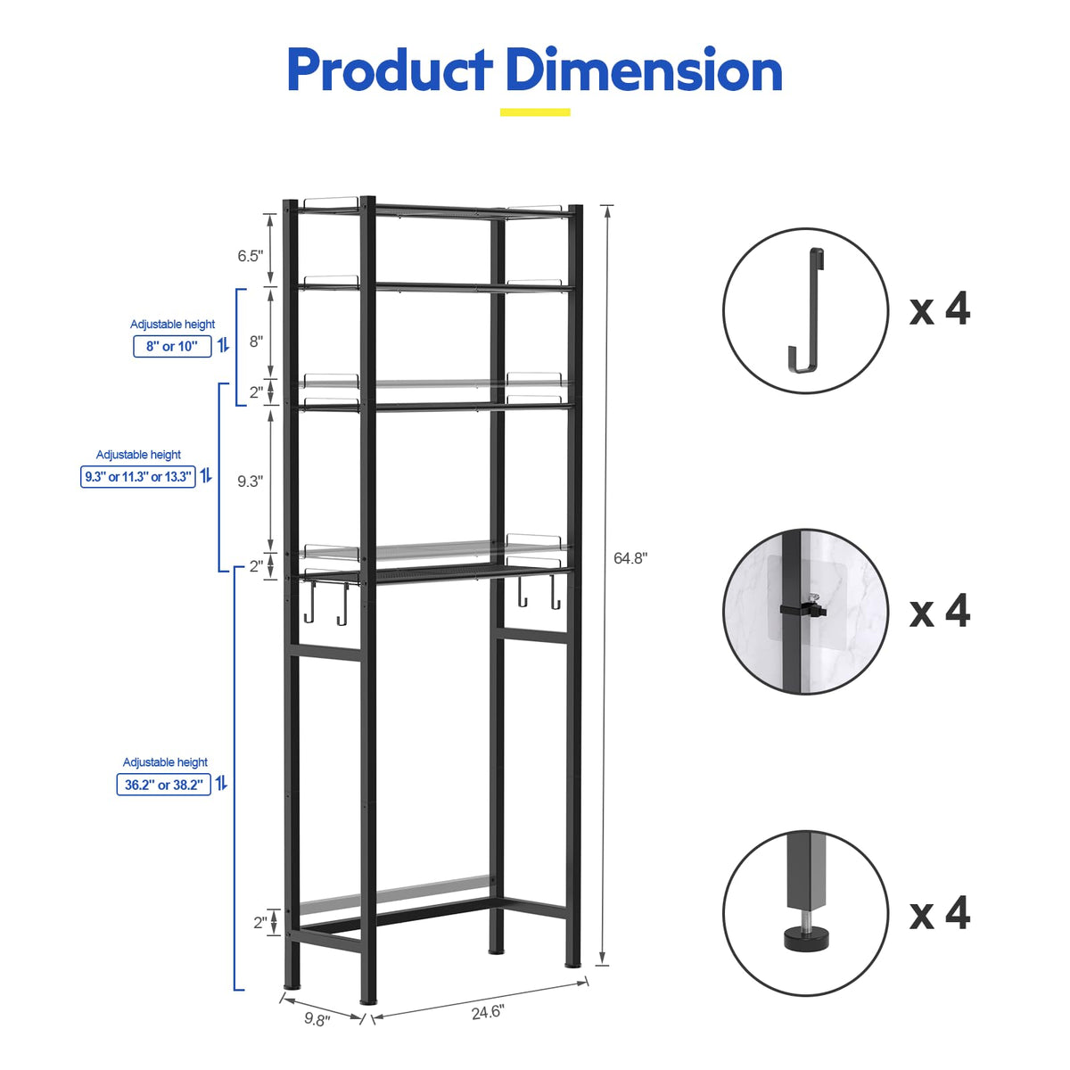 4 Tier Over The Toilet Storage Rack Black I16330