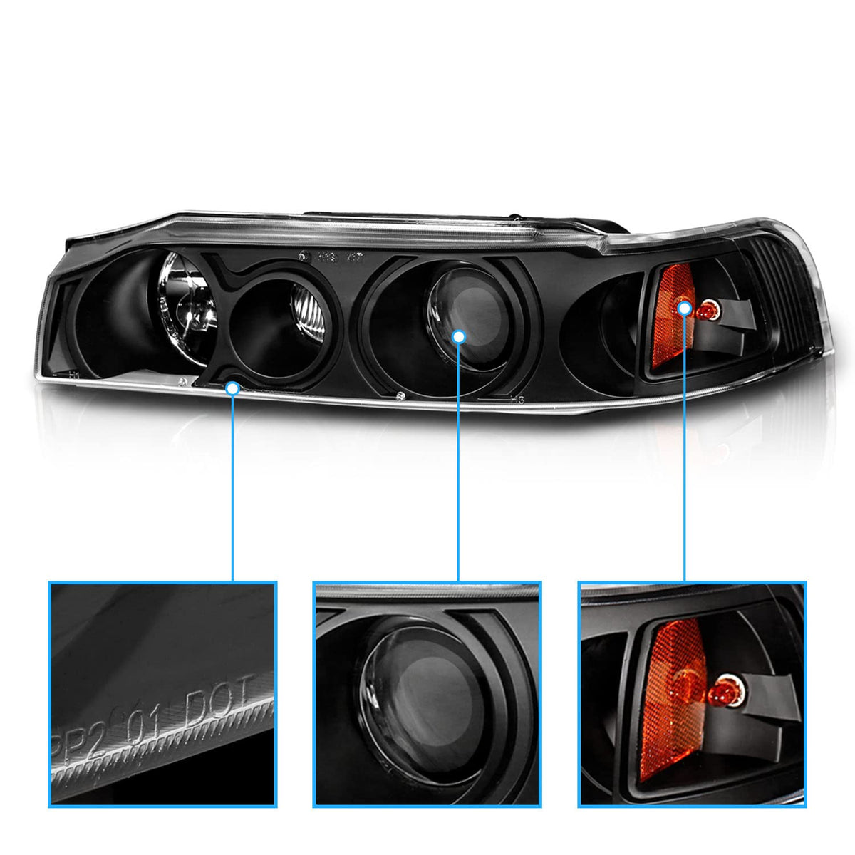 Black Replacement Projector Headlights Set G758
