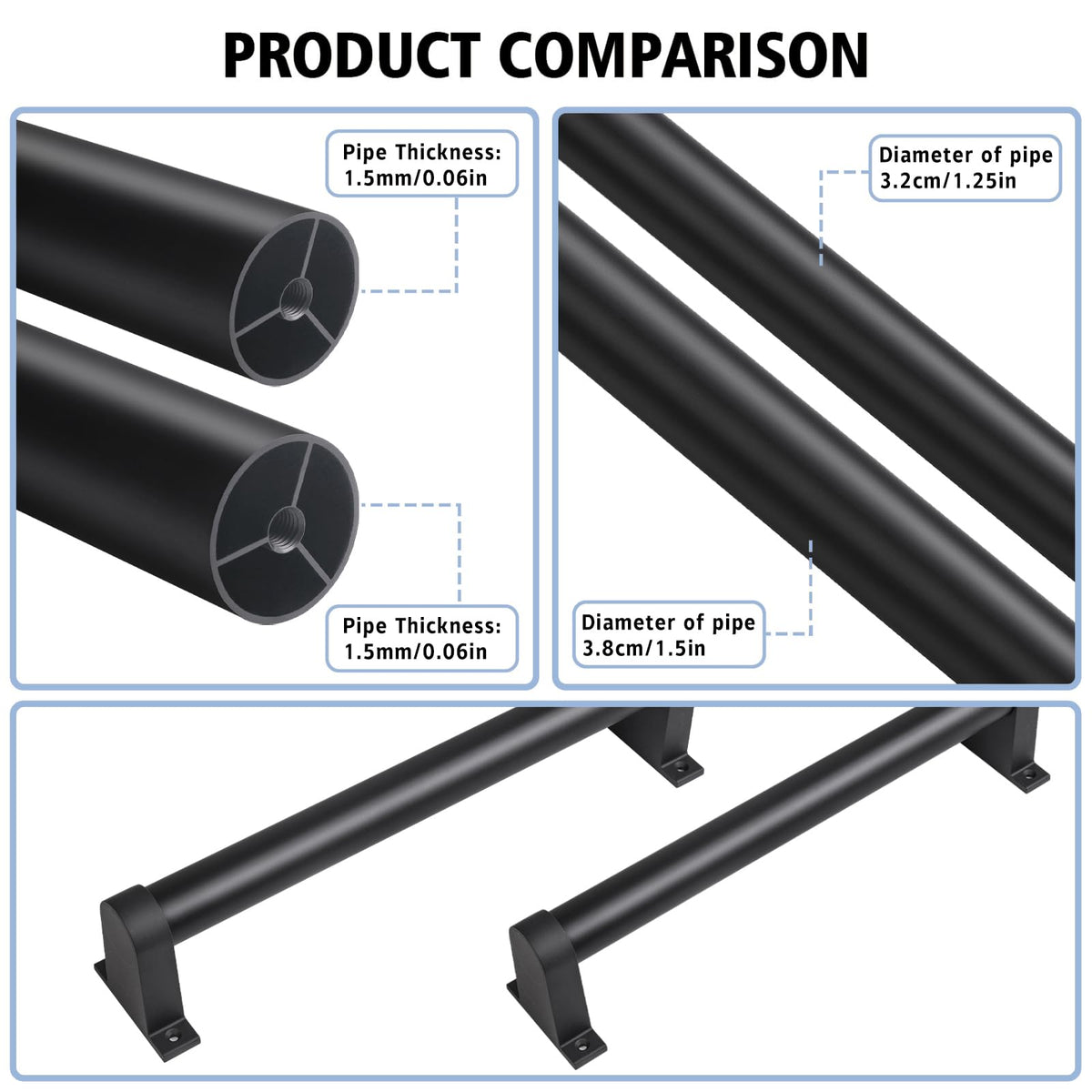 Black Aluminum 1.5" Pipe Stair Handrail 5ft H972758