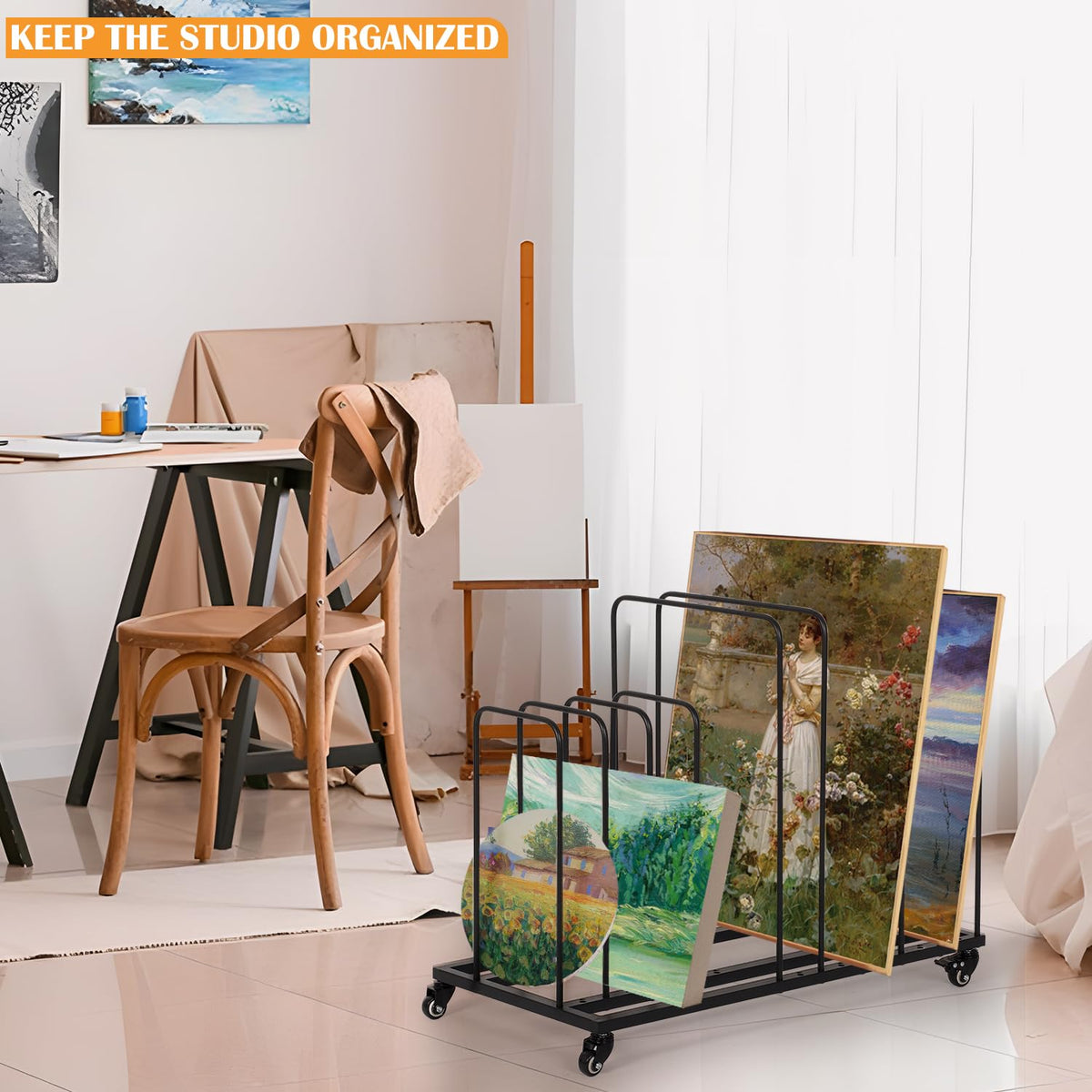Art Canvas Storage Rack with Wheels I258519