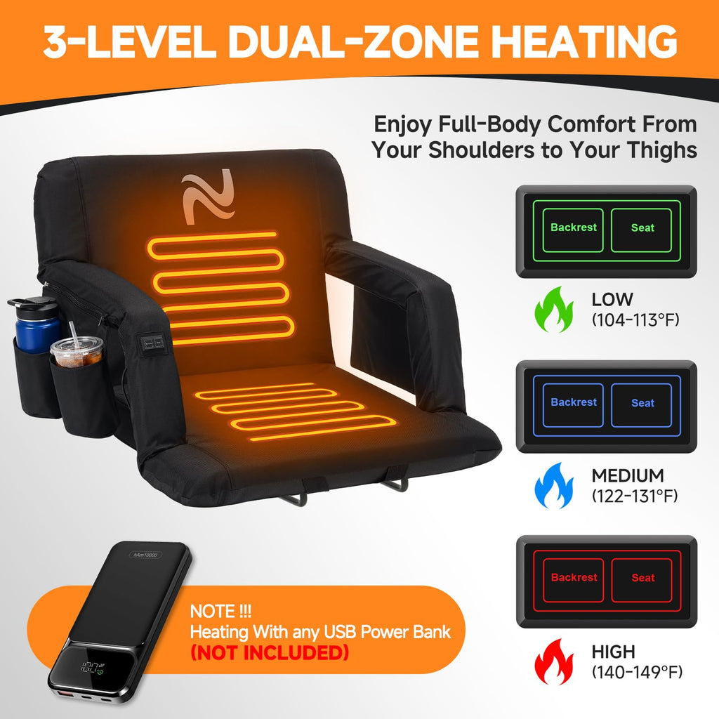 Wide Heated Stadium Seat with Back Support & Cushion O39299