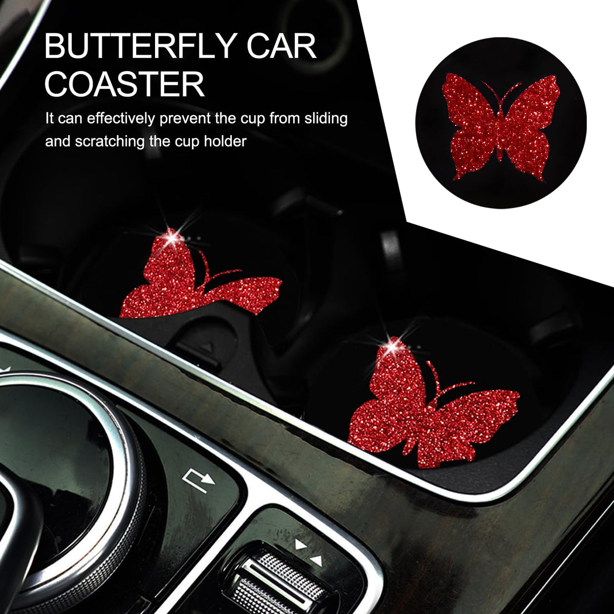 2 PCS Bling Rhinestone Non-Slip Car Coaster P917