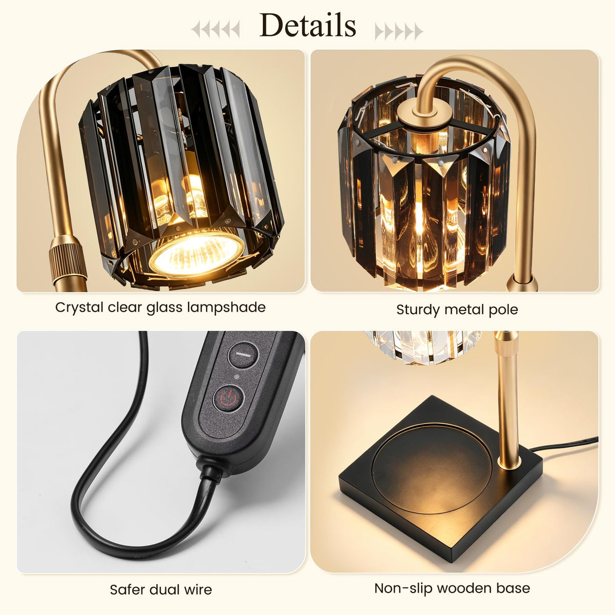 Black Dimmable Candle Warmer Lamp with Timer F5914
