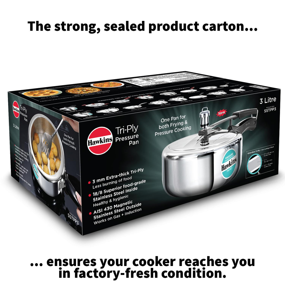3 Litre Tri-Ply Stainless Steel Pressure Cooker O7342