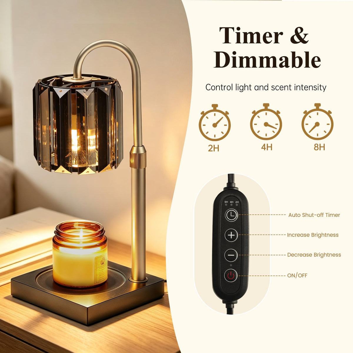 Black Dimmable Candle Warmer Lamp with Timer F5914