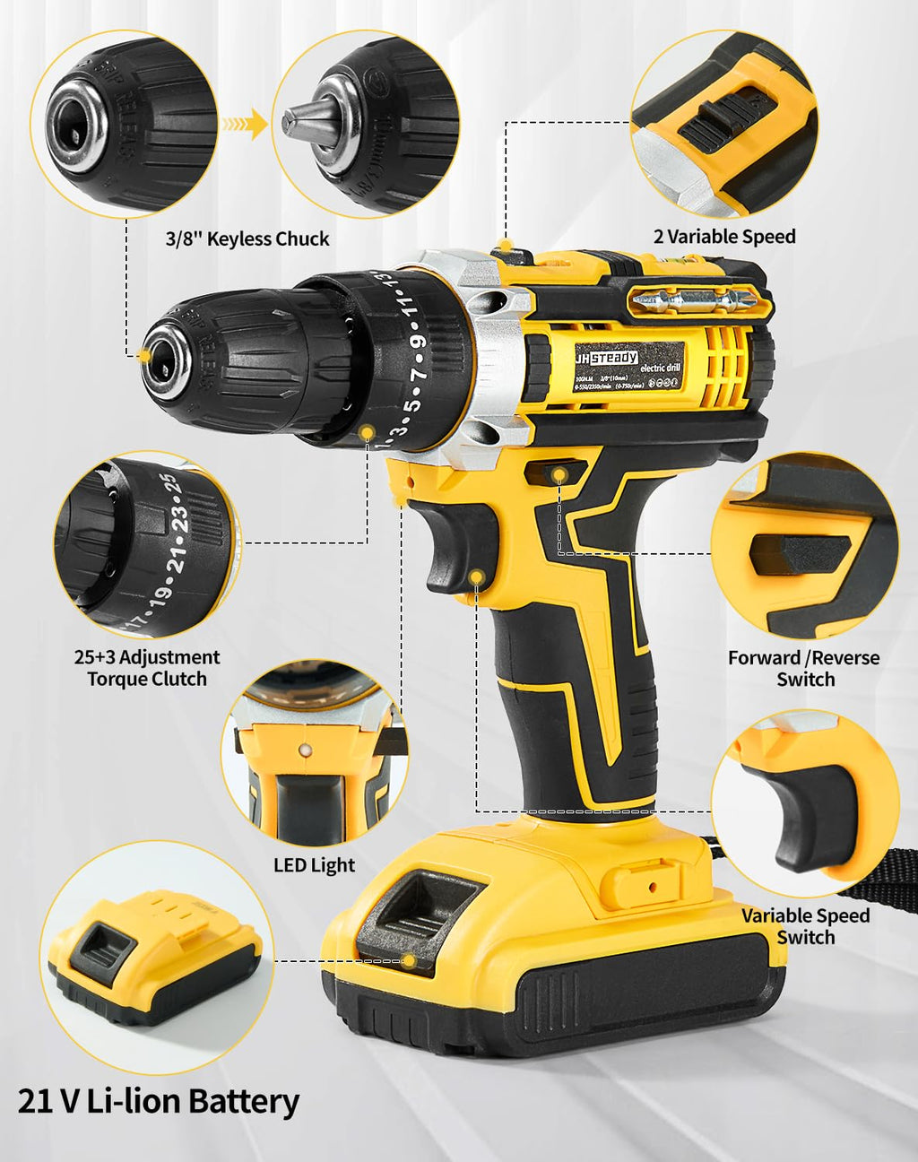 21V Cordless Drill Driver Kit with 2 Batteries & Charger S4005