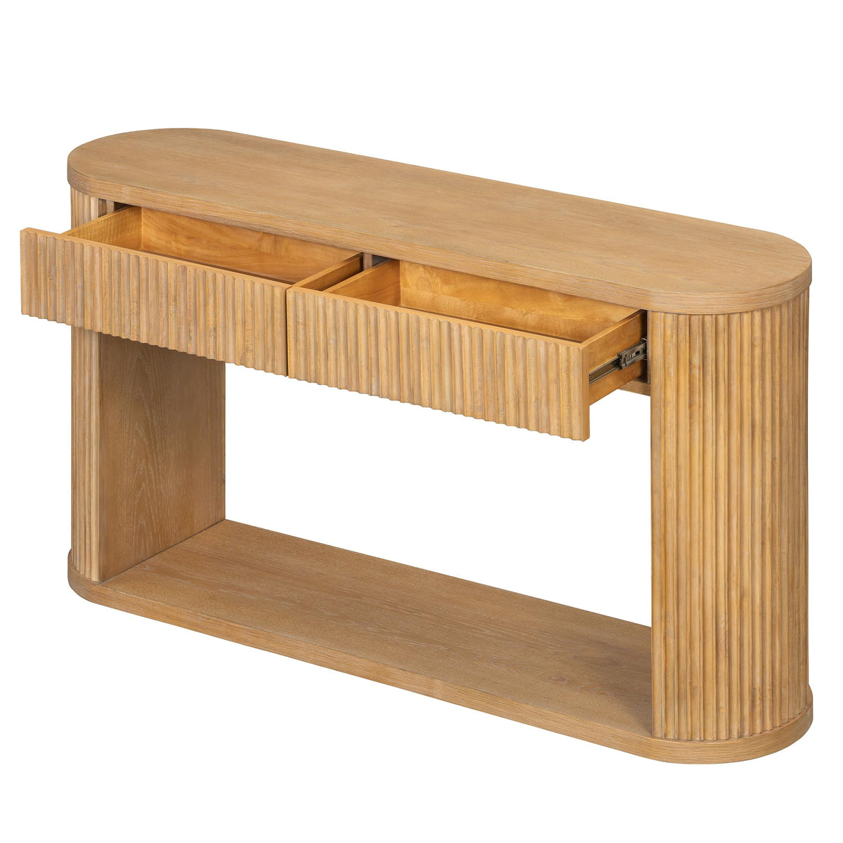Fluted Console Table 2 Drawers Wood Natural O21546