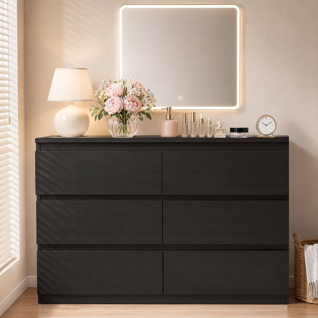 Black 6 Drawer Wood Double Dresser N96968