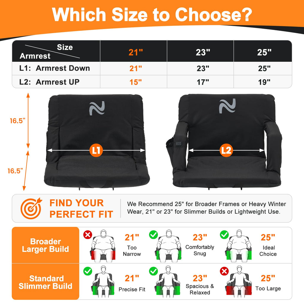 Wide Heated Stadium Seat with Back Support & Cushion O39299