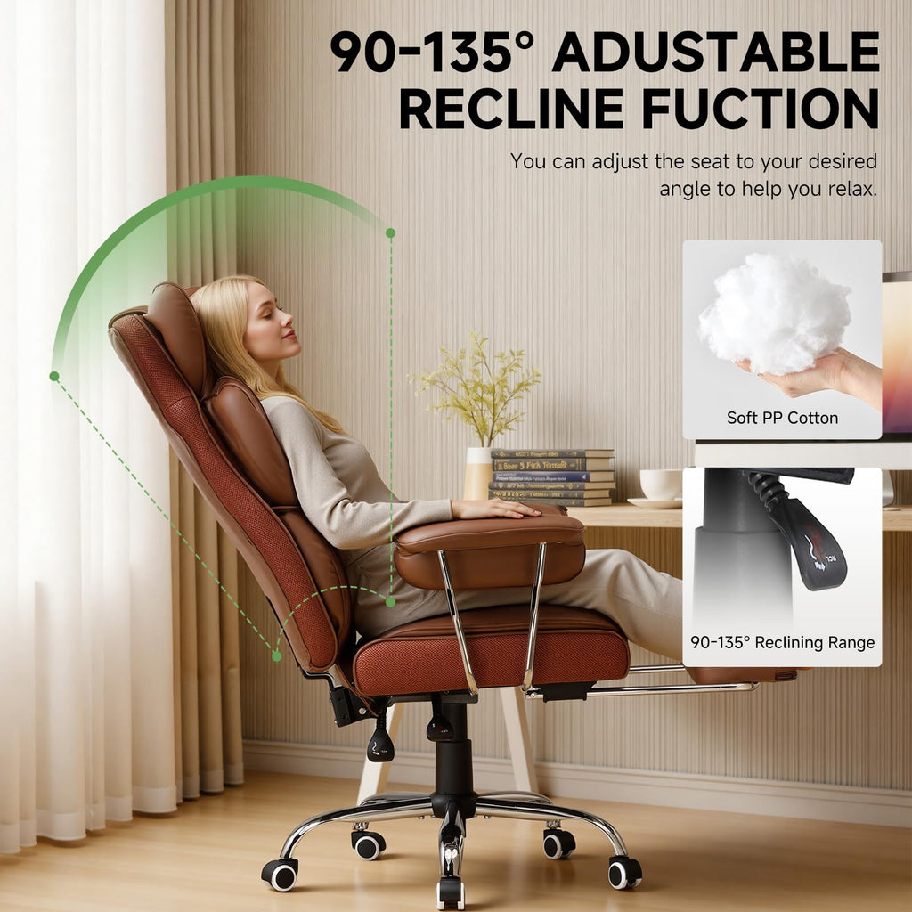 Big and Tall High Back Leather Office Chair with Footrest K76552