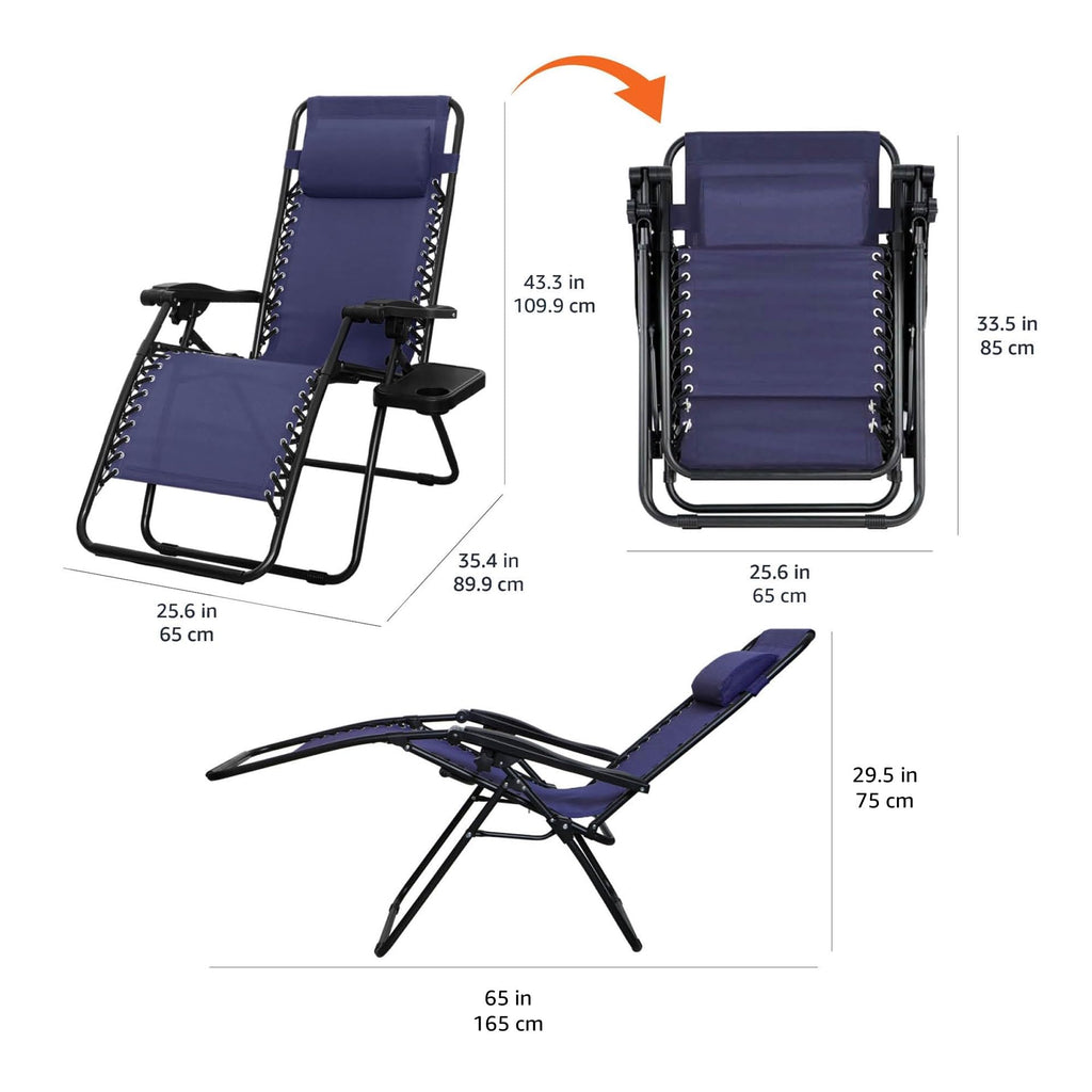 Blue Set of 2 Adjustable Zero Gravity Lounge Chair with Cup Holder T4319