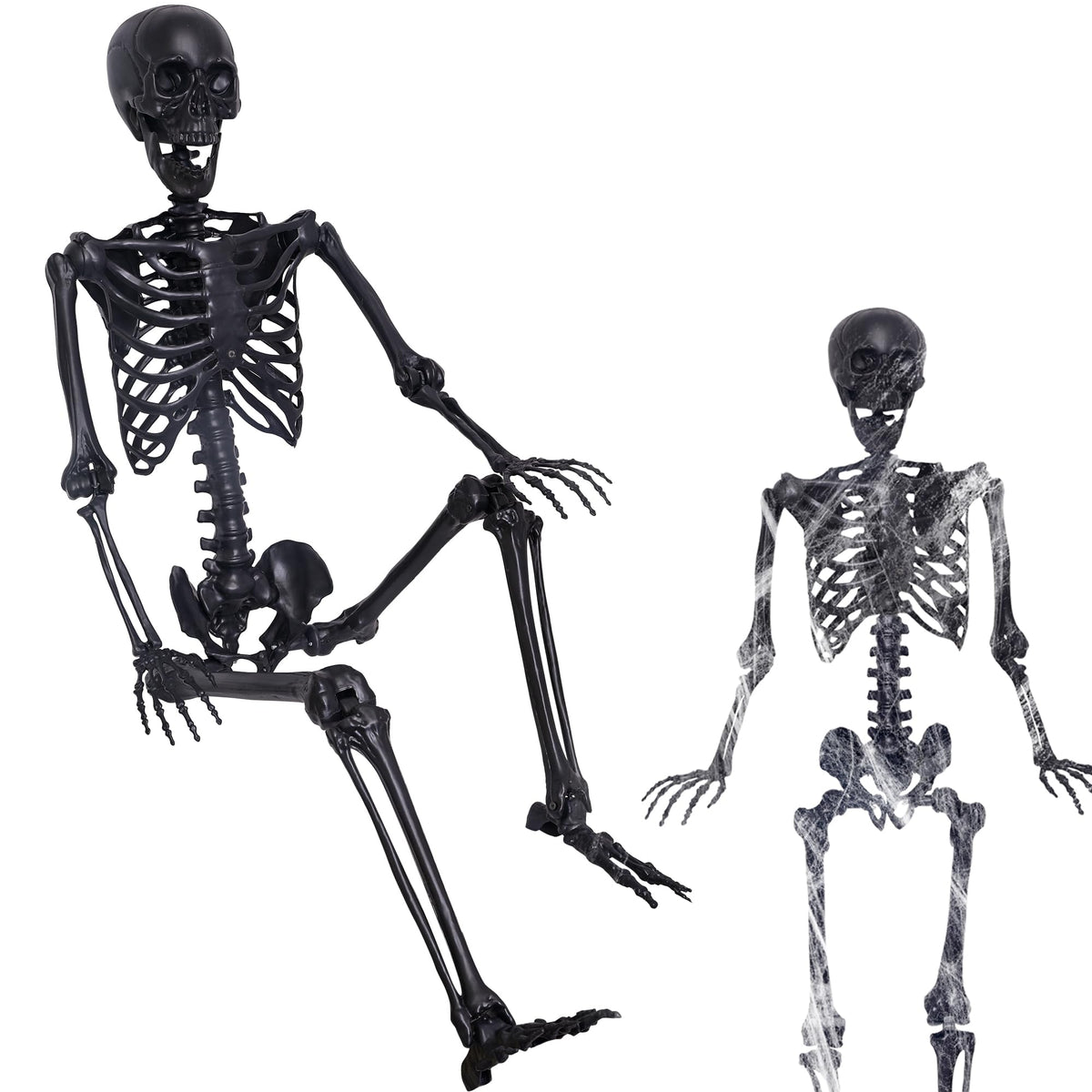 5.4Ft Poseable Skeleton with Spider Webs and Fake Spiders F3537