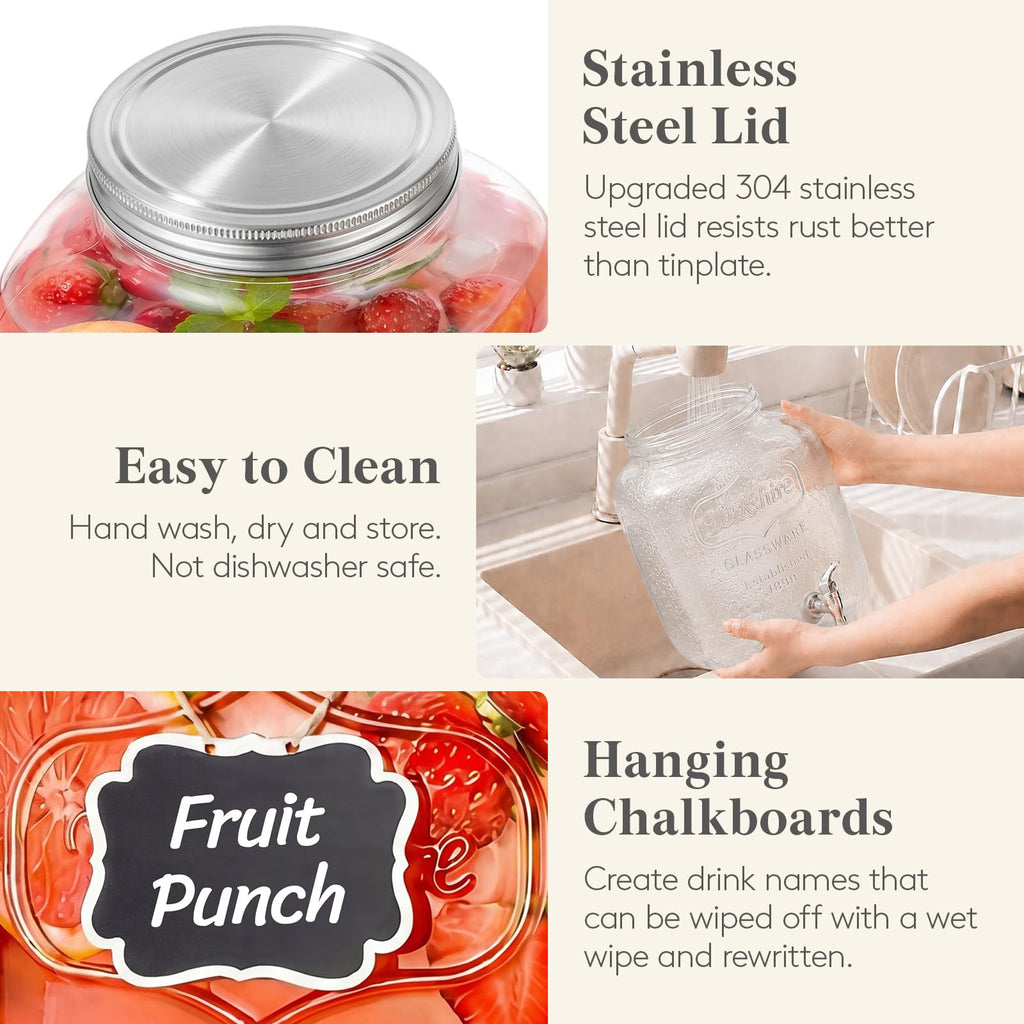 1.6 Gallon Glass Drink Dispenser with Stand & Fruit Infuser 2 Pcs U372