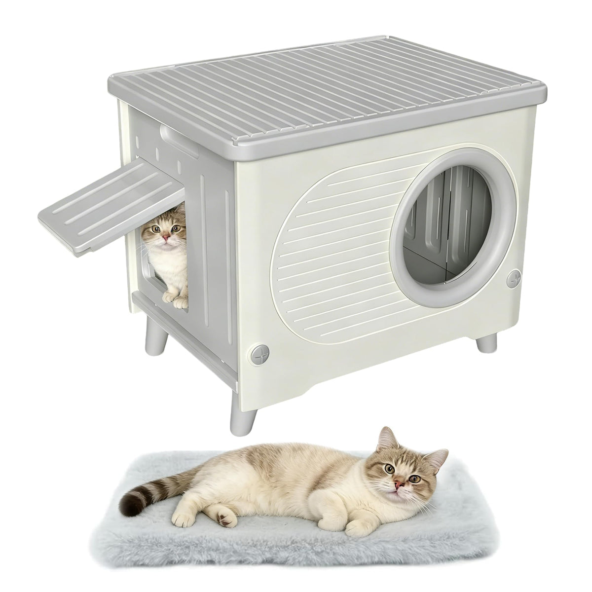 Weatherproof Elevated Outdoor Cat House with Cushion N6775