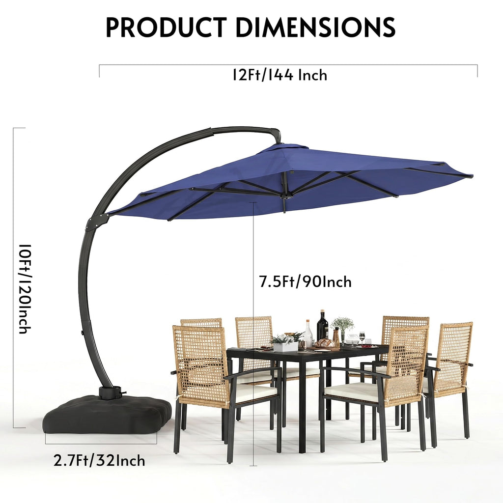 12FT Navy Blue Cantilever Patio Umbrella with Base R6089