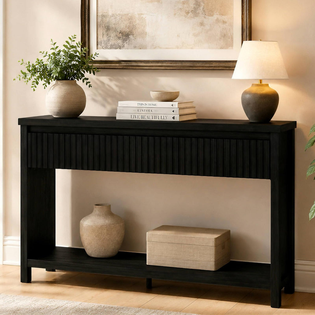 Black Wood Grain Console Table and 3 Tier Bookshelf Set N6045