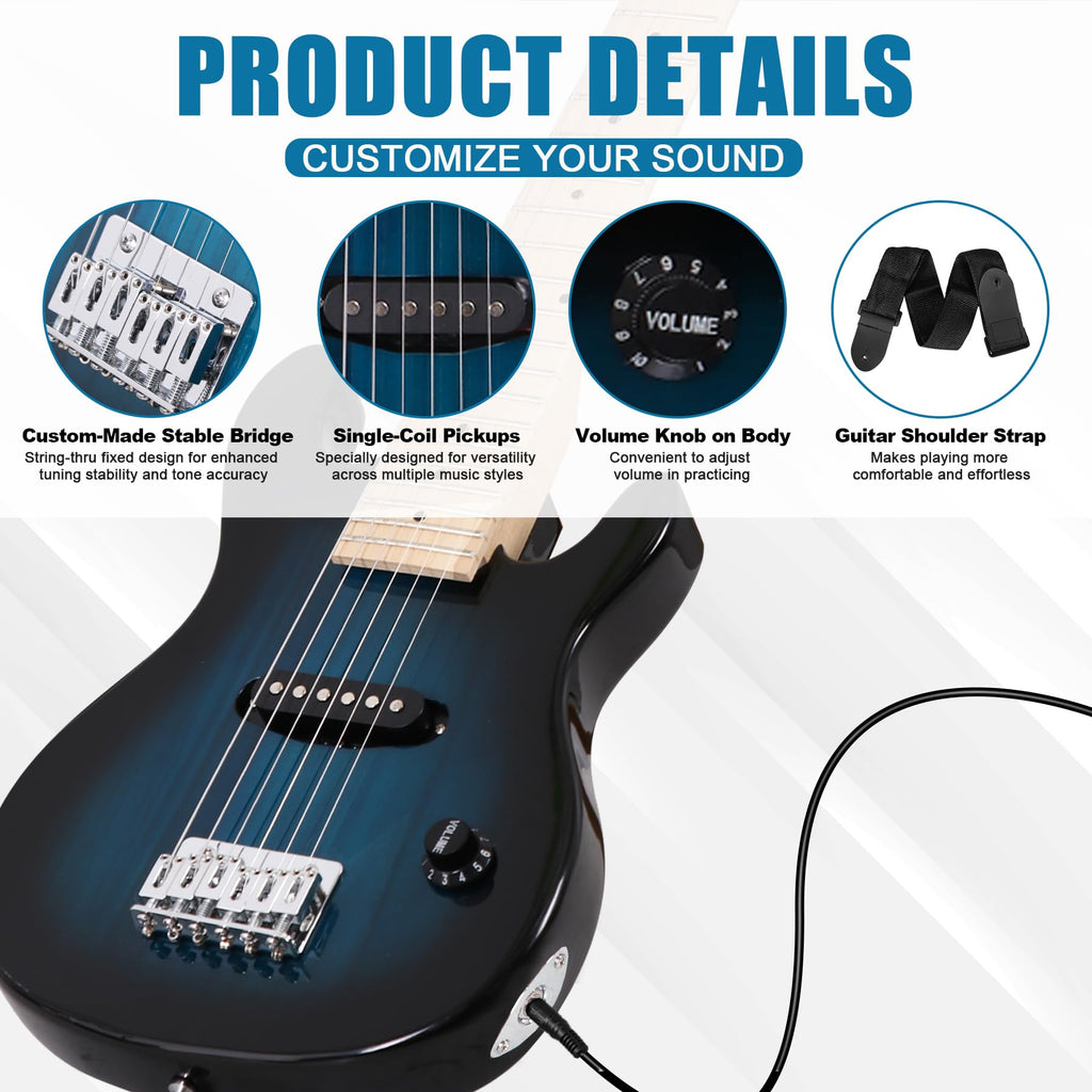 30" Blue Electric Guitar Beginner Kit with Amp and Bag C615387