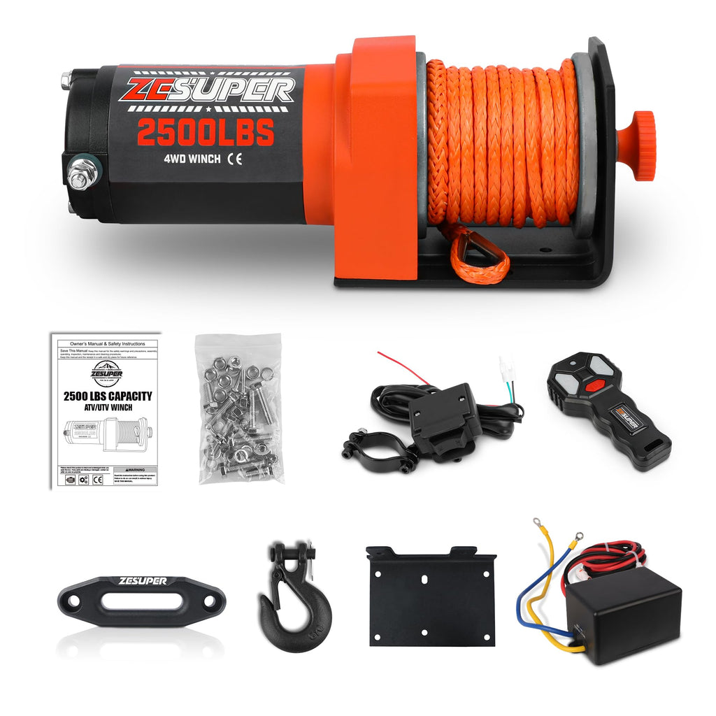 2500 lb Electric Winch 30ft Synthetic Rope 12V DC M7198