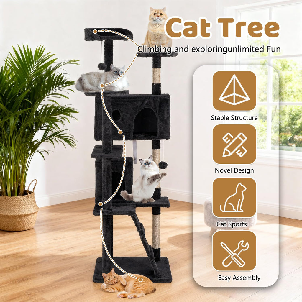 70 Inch Dark Gray Multi-Level Cat Tree with Condo P72227