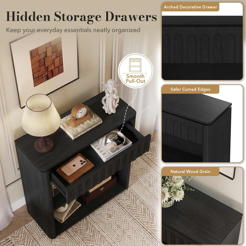 Black Wood Grain Console Table and 3 Tier Bookshelf Set N6045