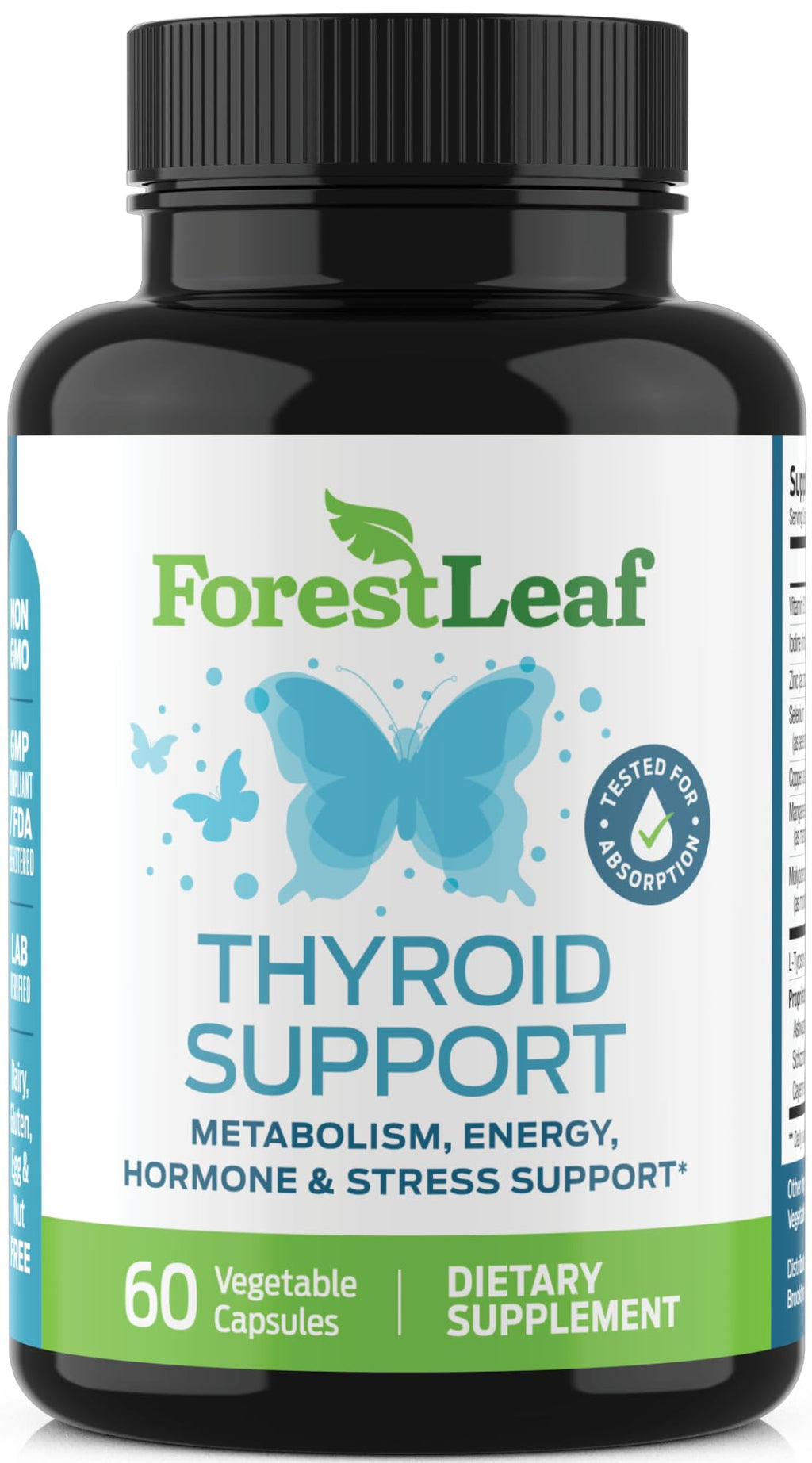 All Natural Thyroid Support Supplement with Iodine, B12, Zinc, Selenium, Ashwagandha - 60 Vegetarian Capsules O98440