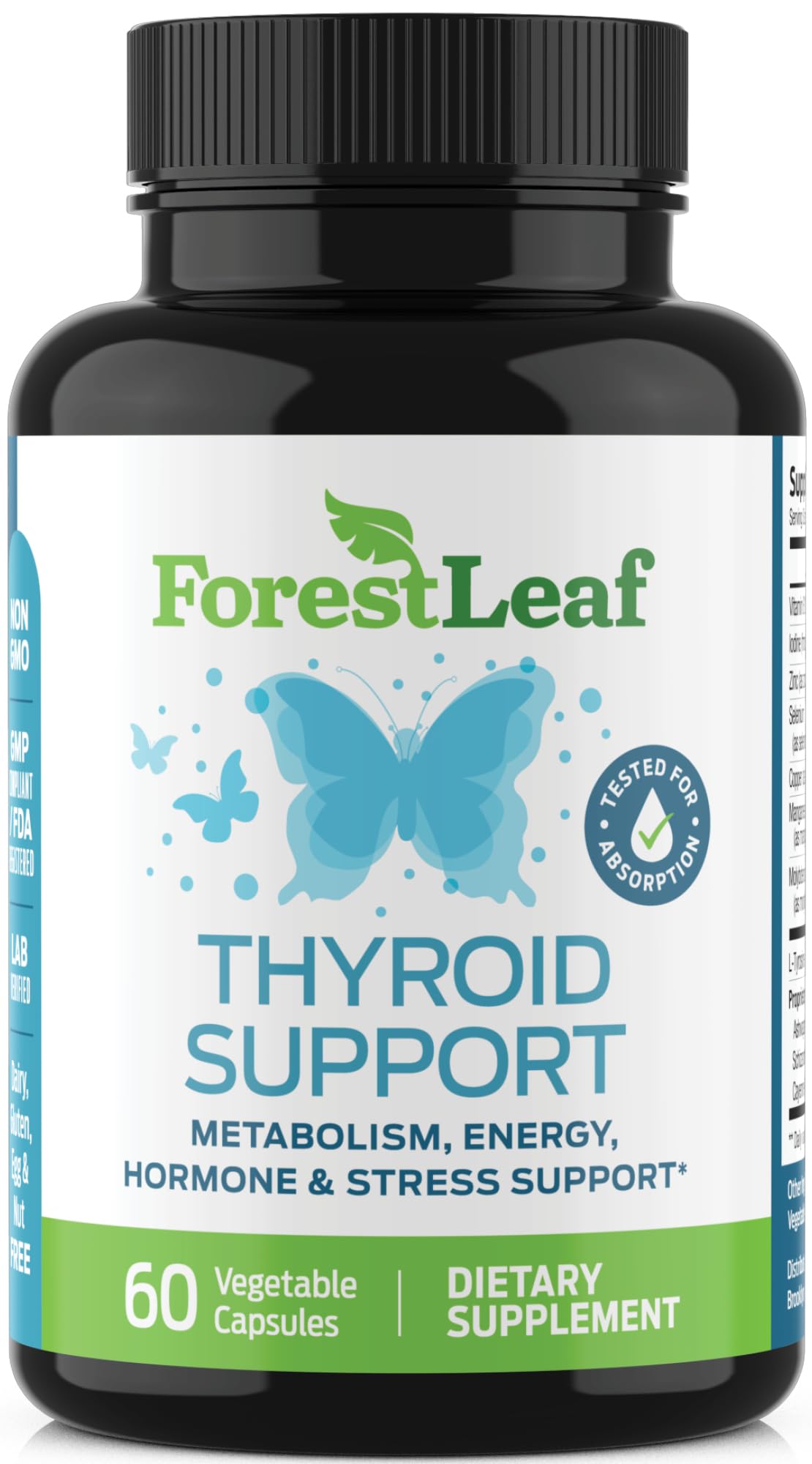 All Natural Thyroid Support Supplement with Iodine, B12, Zinc, Selenium, Ashwagandha - 60 Vegetarian Capsules O98440