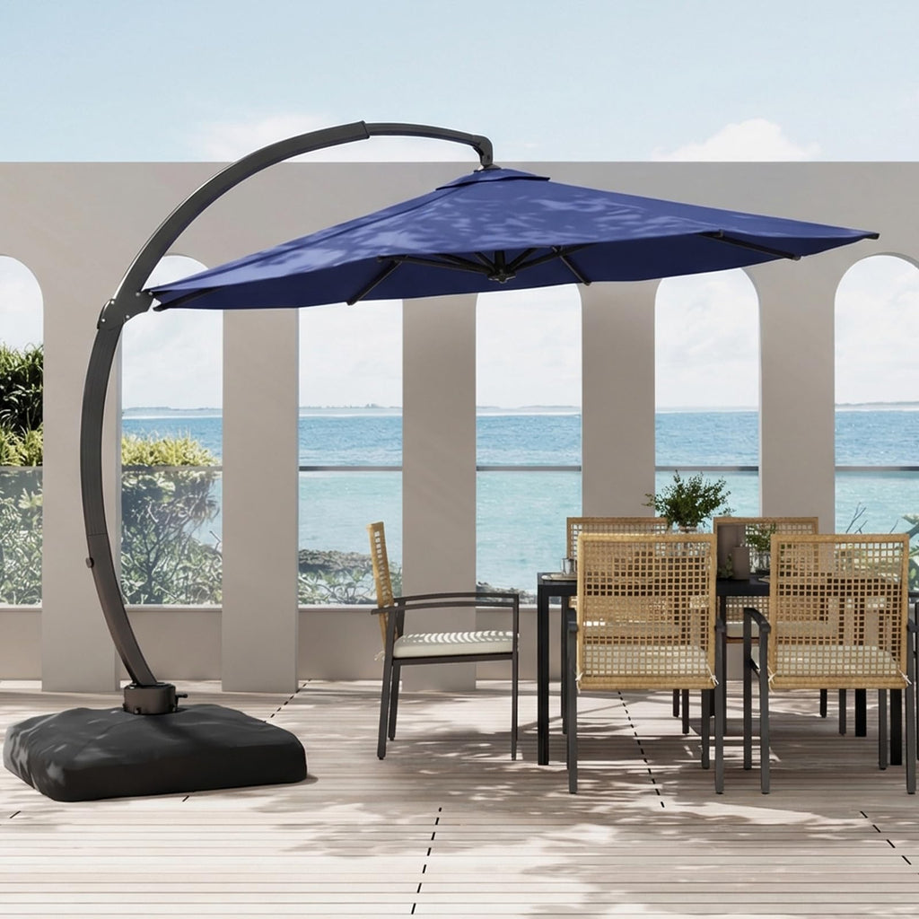12FT Navy Blue Cantilever Patio Umbrella with Base R6089