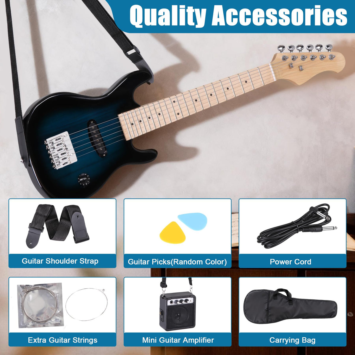 30" Blue Electric Guitar Beginner Kit with Amp and Bag C615387